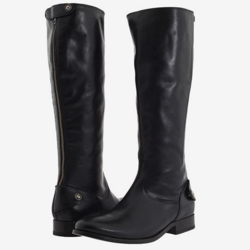 FRYE Black Leather Melissa Back Button Knee Boots